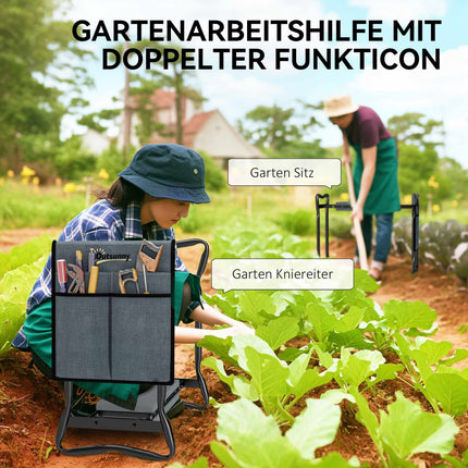 Garden Kneeler and Seat with Tool Pouches, Foldable, 150kg Capacity