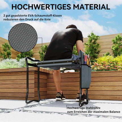 Garden Kneeler and Seat with Tool Pouches, Foldable, 150kg Capacity