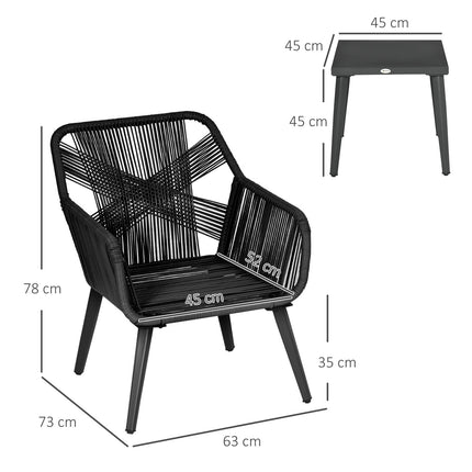 Outdoor Garden Lounge Set for 2, weatherproof, black/grey