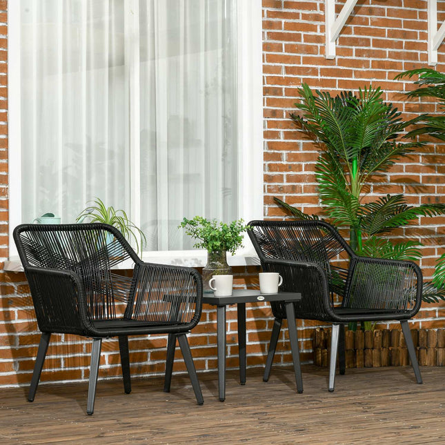 Outdoor Garden Lounge Set for 2, weatherproof, black/grey