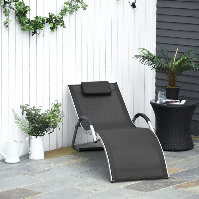 Ergonomic sun lounger in aluminum with cushions, black 160x60x65 cm