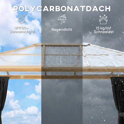 Garden Pavilion 4x3m, Polycarbonate Roof, Aluminum Frame