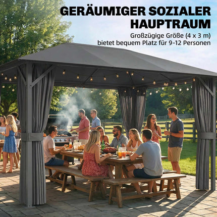 Garden Pavilion 4x3m, Water-Resistant with Mosquito Net