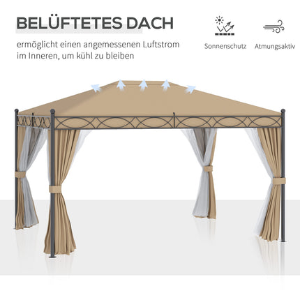 Garden pavilion tent with side walls & mosquito net, beige