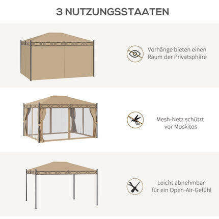 Garden pavilion tent with side walls & mosquito net, beige