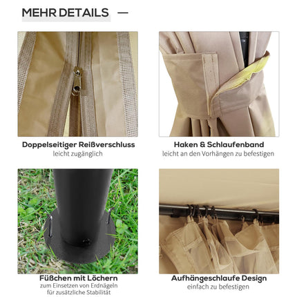 Garden pavilion tent with side walls & mosquito net, beige