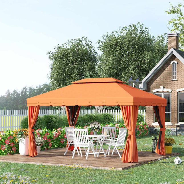 Orange gazebo tent in aluminum with 4 walls - weatherproof