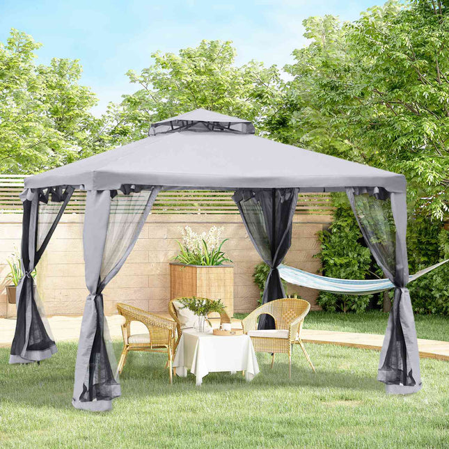 Weatherproof outdoor garden pavilion tent, 3x3x2.6m, light grey