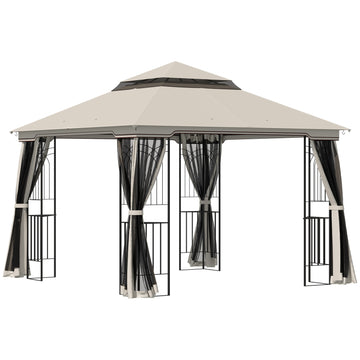 Beige metal & polyester garden pavilion tent, 3x3m with sides