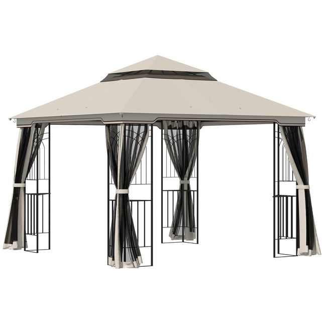 Beige metal & polyester garden pavilion tent, 3x3m with sides