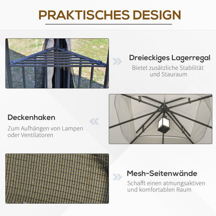 Beige metal & polyester garden pavilion tent, 3x3m with sides
