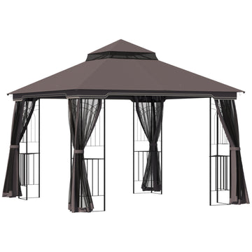 Garden pavilion tent with double roof, metal & polyester, 3m