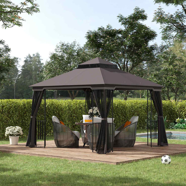 Garden pavilion tent with double roof, metal & polyester, 3m