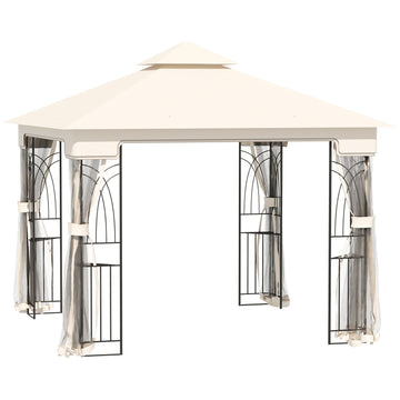Cream White Garden Pavilion Tent With Double Roof, Walls