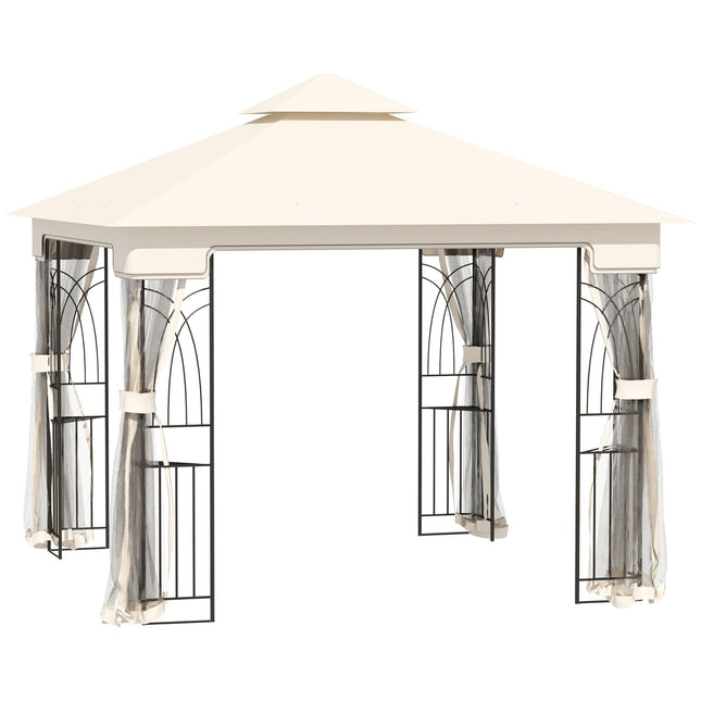 Cream White Garden Pavilion Tent With Double Roof, Walls