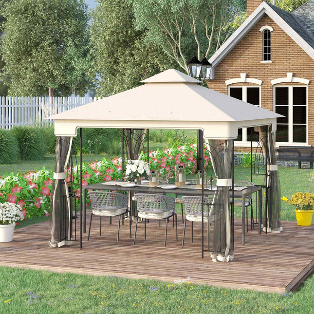 Cream White Garden Pavilion Tent With Double Roof, Walls