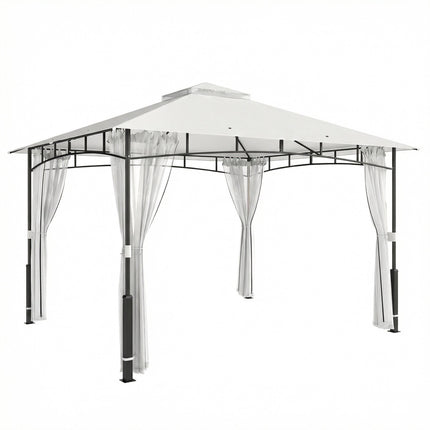 Garden Pavilion with Double Roof and Mosquito Net, 8-Person Capacity