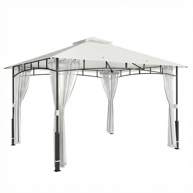 Garden Pavilion with Double Roof and Mosquito Net, 8-Person Capacity