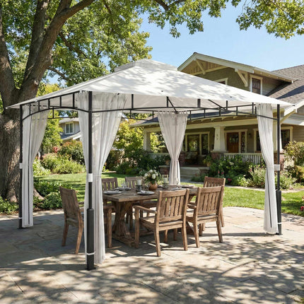 Garden Pavilion with Double Roof and Mosquito Net, 8-Person Capacity