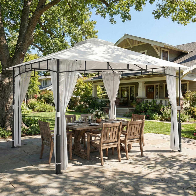 Garden Pavilion with Double Roof and Mosquito Net, 8-Person Capacity