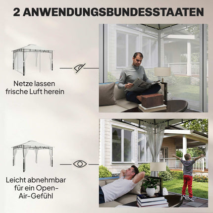 Garden Pavilion with Double Roof and Mosquito Net, 8-Person Capacity