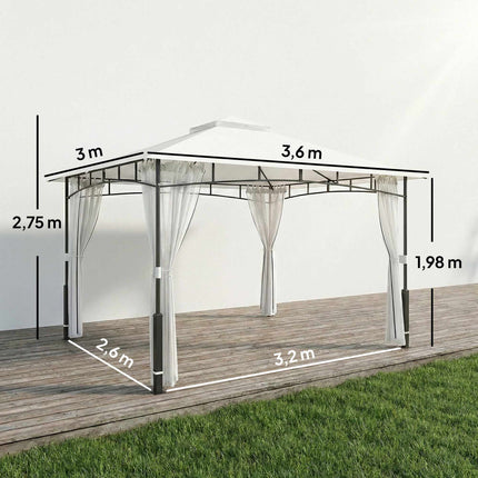Garden Pavilion with Double Roof and Mosquito Net, 8-Person Capacity