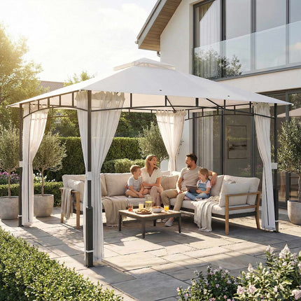 Garden Pavilion with Double Roof and Mosquito Net, 8-Person Capacity
