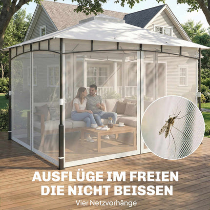 Garden Pavilion with Double Roof and Mosquito Net, 8-Person Capacity