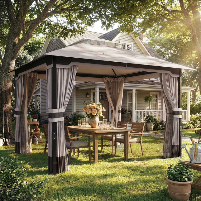 Garden Pavilion with Dual-Layer Roof and Curtains