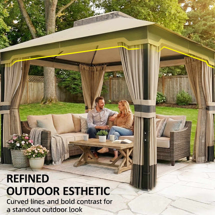 Garden Pavilion with Dual-Layer Roof and Curtains