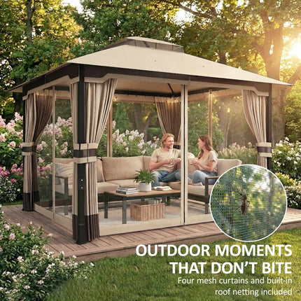 Garden Pavilion with Dual-Layer Roof and Curtains