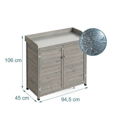 Garden Potting Bench with Cabinet, Grey, Galvanised Top