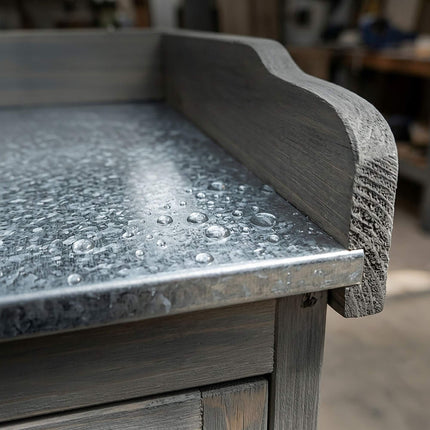 Garden Potting Bench with Cabinet, Grey, Galvanised Top