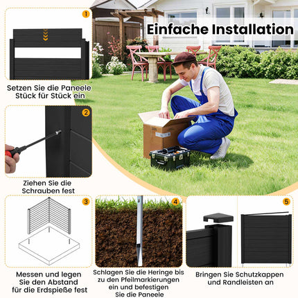 Garden Privacy Fence Panels, 123x123 cm, Black, PVC