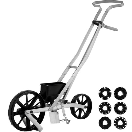 Garden Push Seeder, Metal Row Planter With 6 Seed Plates