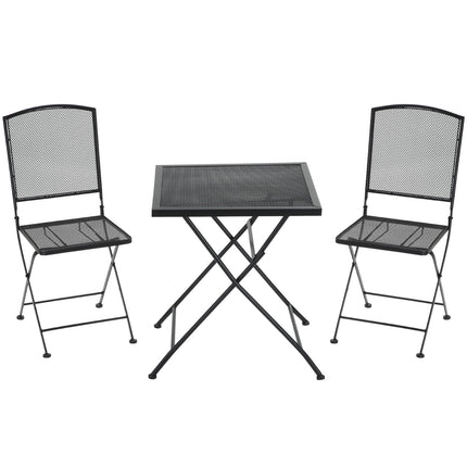 3-piece gray metal bistro set - table and folding chairs