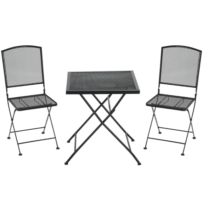 3-piece gray metal bistro set - table and folding chairs