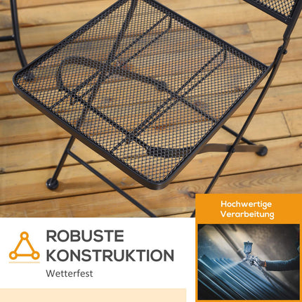 3-piece gray metal bistro set - table and folding chairs