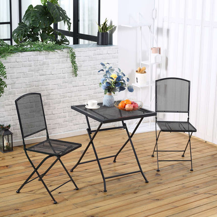 3-piece gray metal bistro set - table and folding chairs