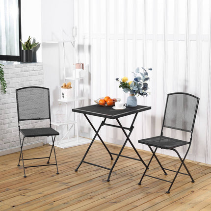 3-piece gray metal bistro set - table and folding chairs