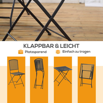 3-piece gray metal bistro set - table and folding chairs