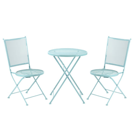 Bistro set for 2, folding chairs and table in metal, blue