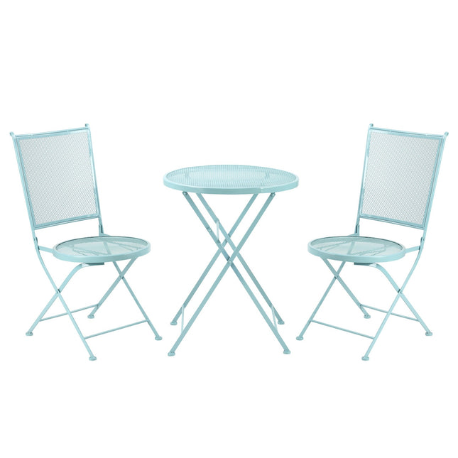 Bistro set for 2, folding chairs and table in metal, blue