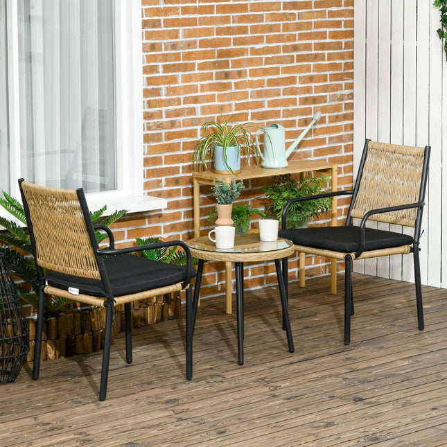 2-person garden set with rattan look, round table, sand cushions