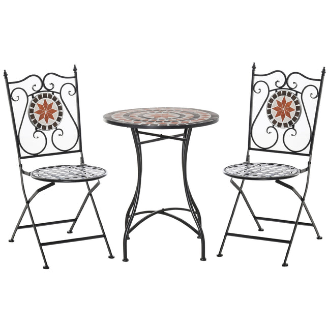 Balcony furniture set - 2 folding chairs, mosaic table