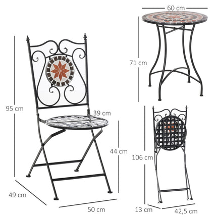 Balcony furniture set - 2 folding chairs, mosaic table