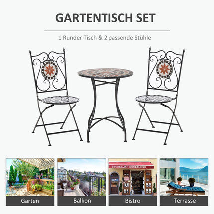 Balcony furniture set - 2 folding chairs, mosaic table