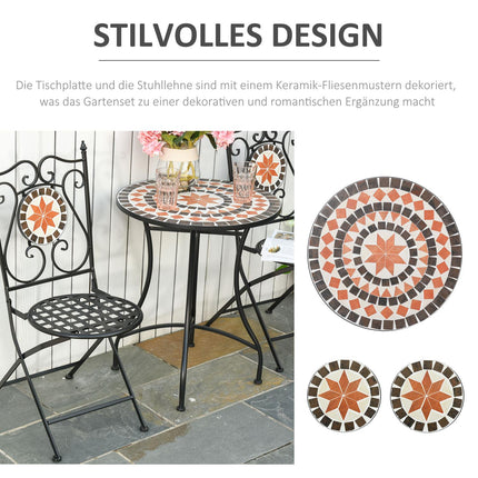 Balcony furniture set - 2 folding chairs, mosaic table