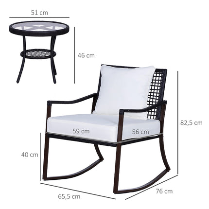 Rattan rocking chair set for 2 with cushions, brown/white
