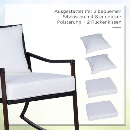 Rattan rocking chair set for 2 with cushions, brown/white